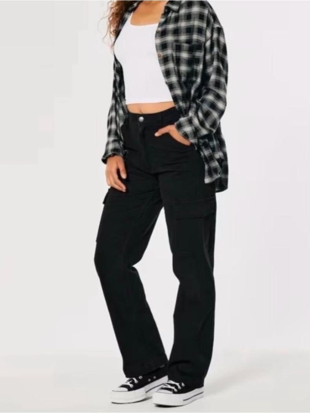 NWT Hollister Ultra High Rise Baggy Pocket Black Pants Sz 12R 31R
